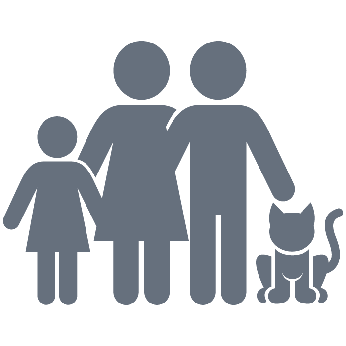 Pictogramme représentant une famille et un chat pour imager la sécurité responsable